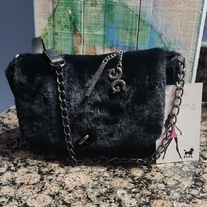 Gilda Paris Black Fur Shoulder Bag with Bag Charm